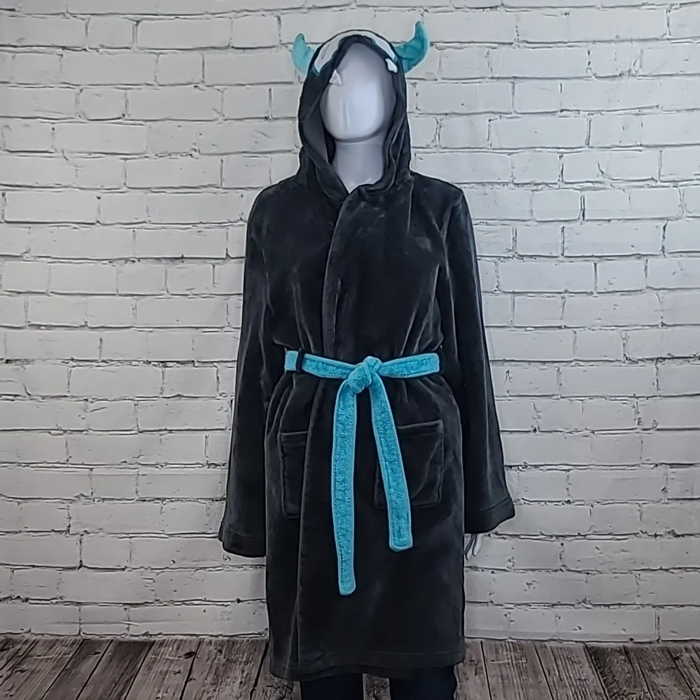 Cat & Jack Plush Cozy Sherpa Long Sleeve Hooded Monster Robe in Dark Gray/Blue